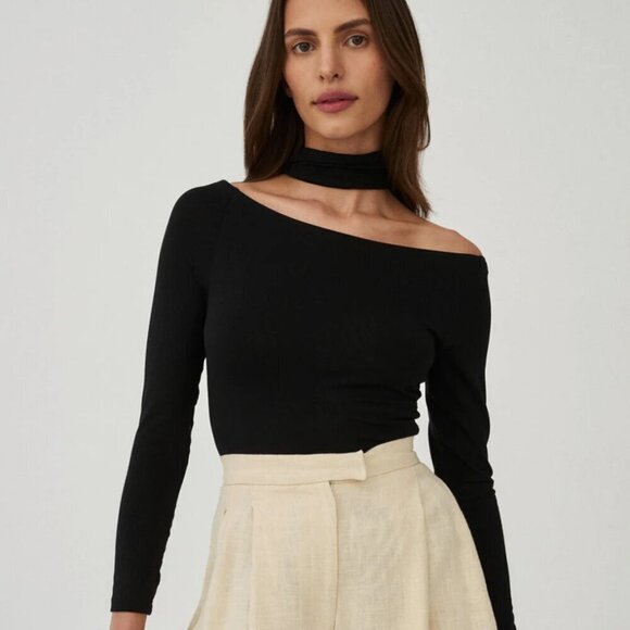 Undress Code Black Solid Long Sleeve Bodysuit With Neck Cutout 90's Minimalist - Picture 3 of 10
